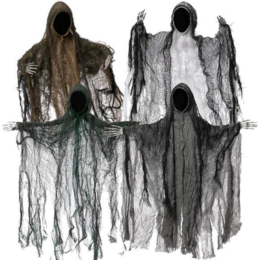 4 Pack 19'' Halloween Hanging Ghost Decoration, Faceless Grim Reaper Set
